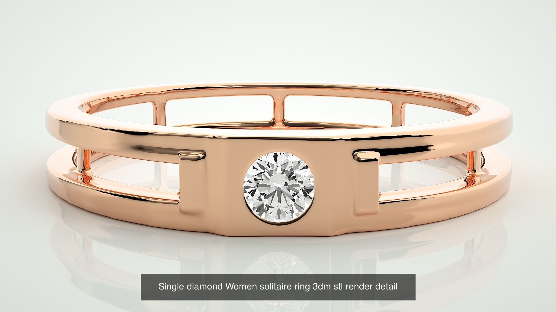 90 Single diamond Women solitaire ring stl render detail  3D Model Collection_11