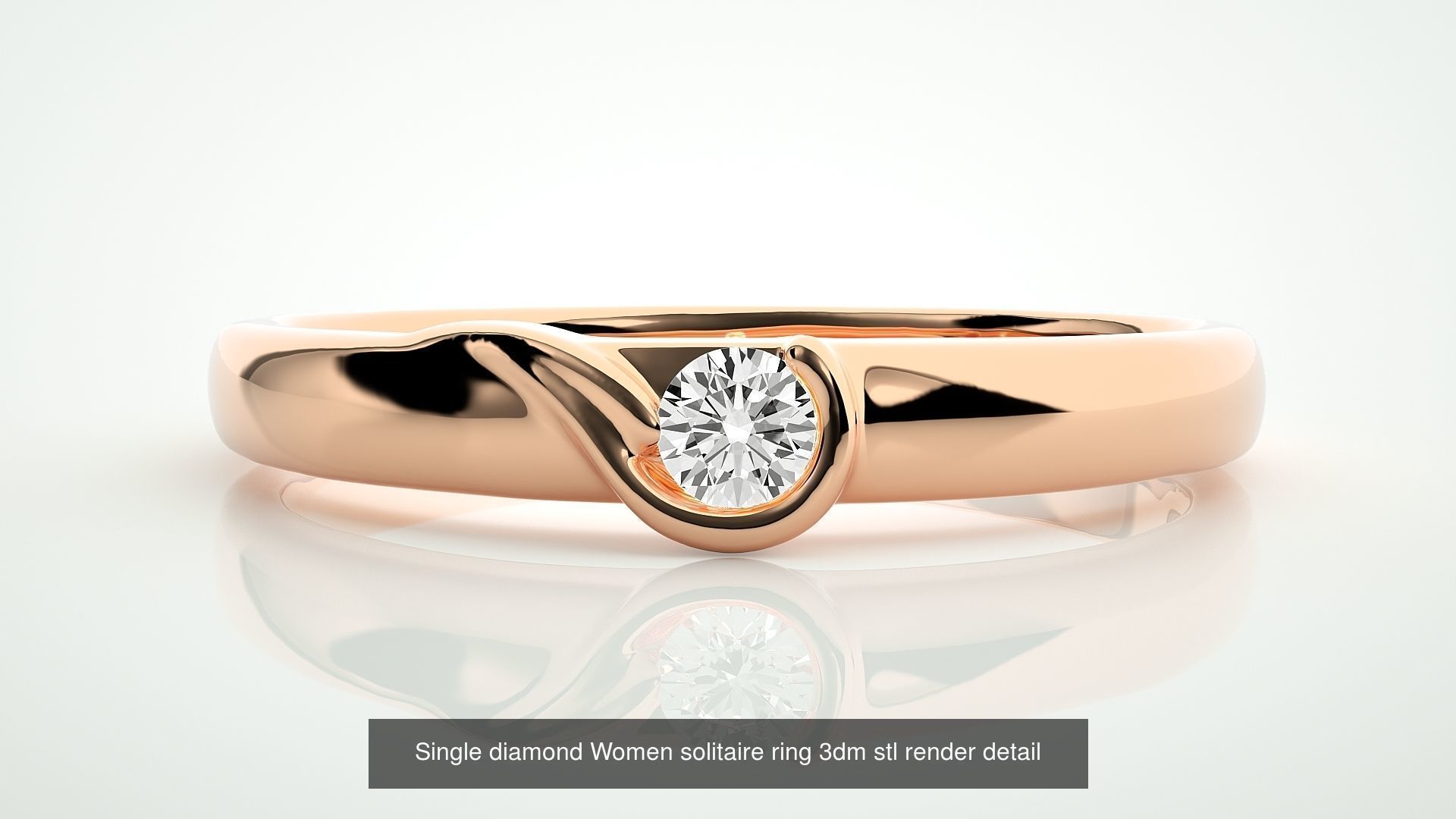 90 Single diamond Women solitaire ring stl render detail  3D Model Collection_68