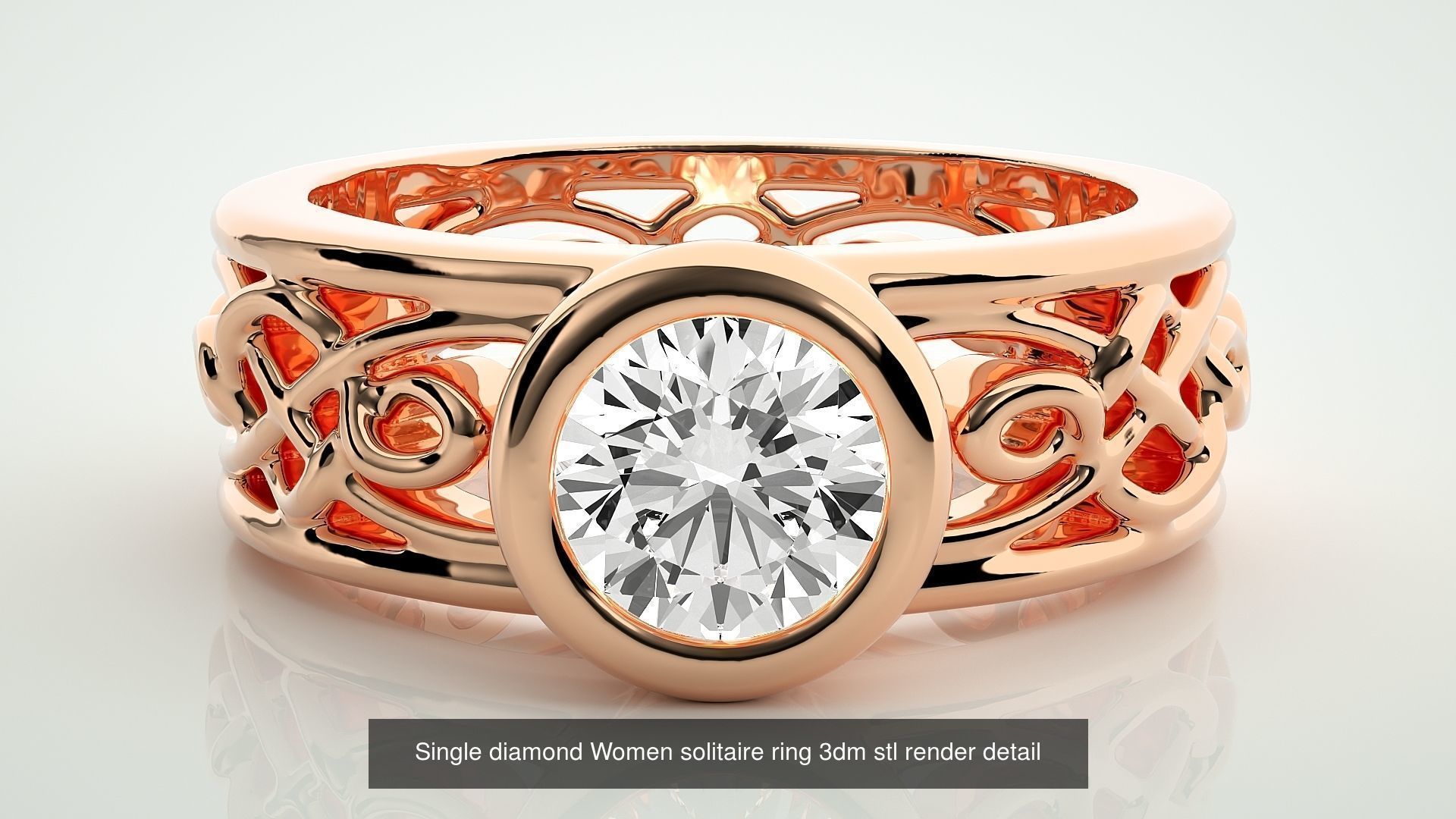 90 Single diamond Women solitaire ring stl render detail  3D Model Collection_93