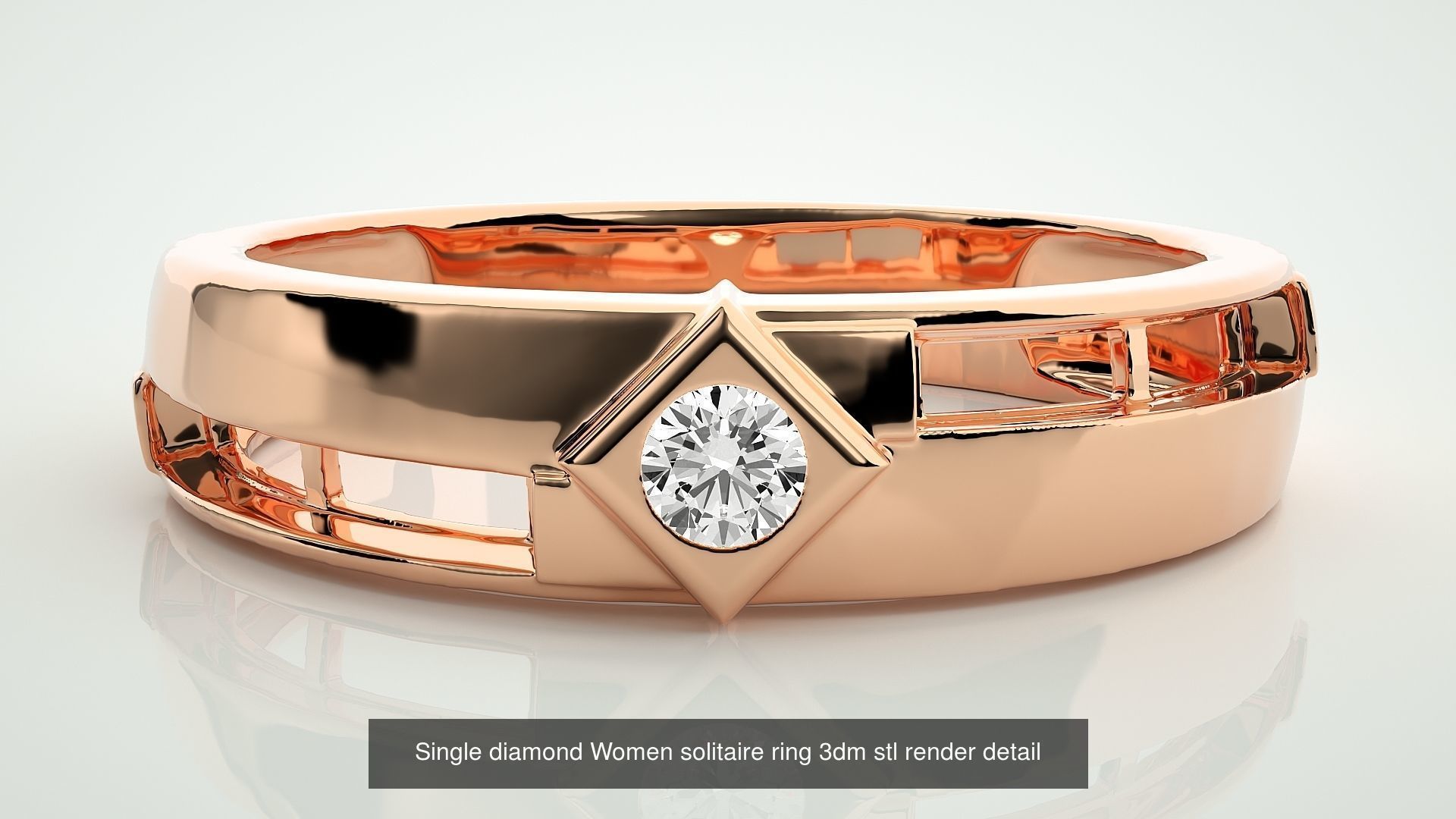 90 Single diamond Women solitaire ring stl render detail  3D Model Collection_6