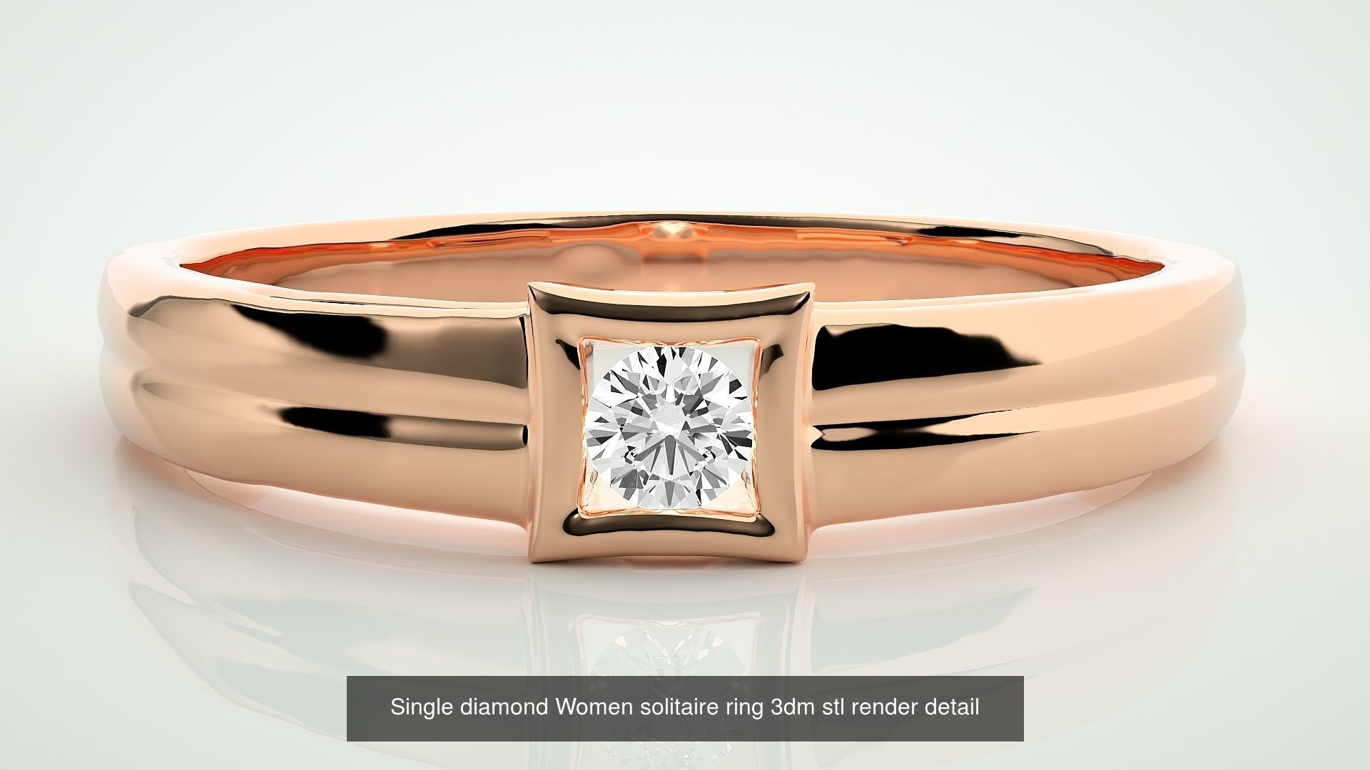 90 Single diamond Women solitaire ring stl render detail  3D Model Collection_21