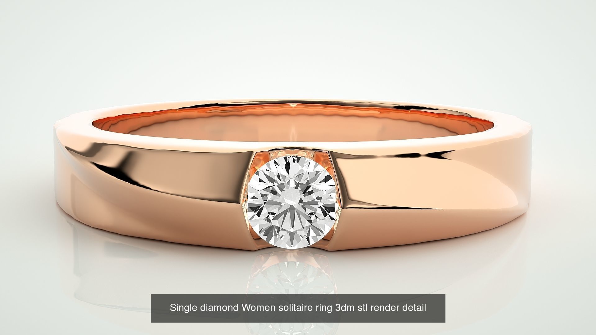 90 Single diamond Women solitaire ring stl render detail  3D Model Collection_19