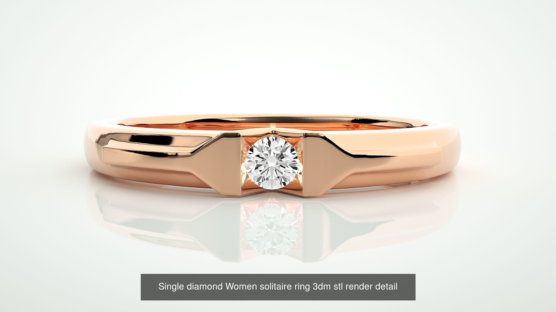 90 Single diamond Women solitaire ring stl render detail  3D Model Collection_25