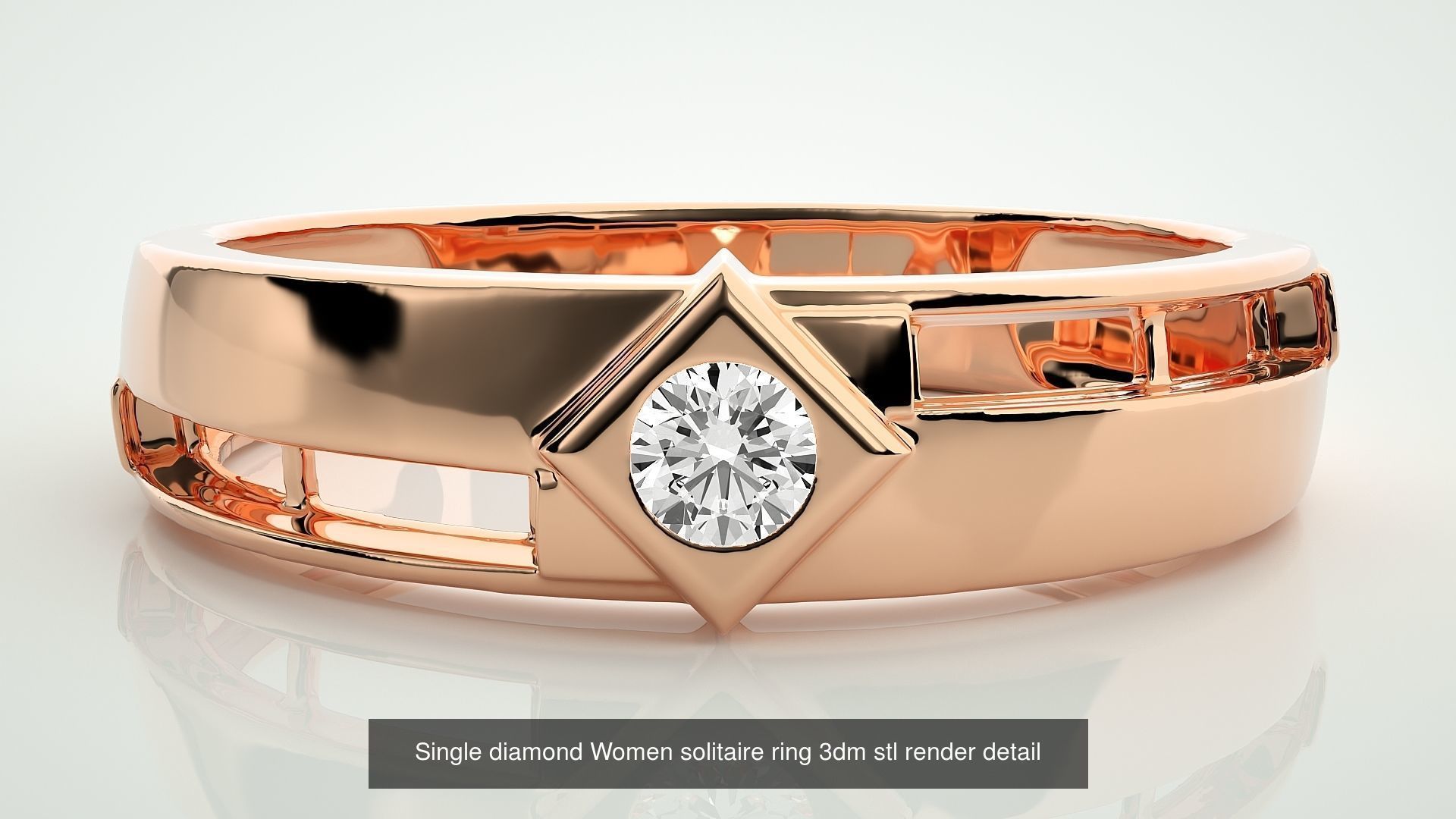 90 Single diamond Women solitaire ring stl render detail  3D Model Collection_8