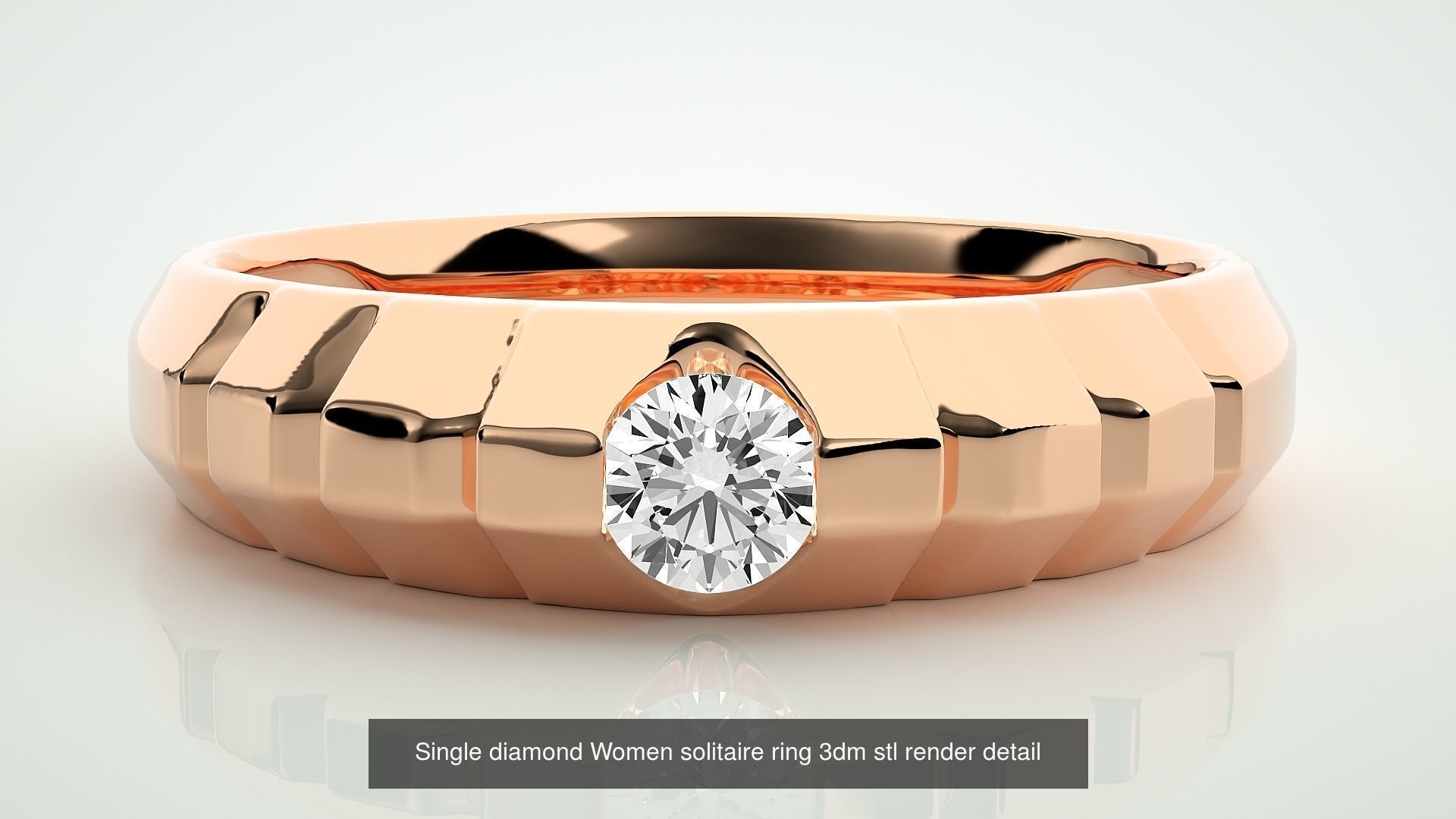 90 Single diamond Women solitaire ring stl render detail  3D Model Collection_14
