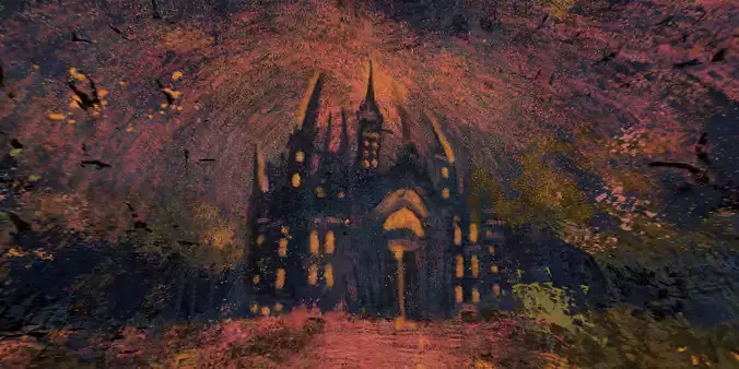 360 VR Panoramic Spooky Castle equirectangular handpainted Low-poly 3D model