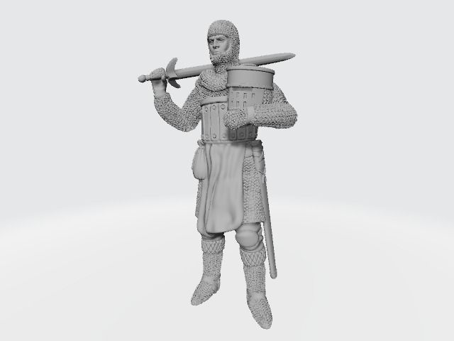 Medieval knight standing with sword on shoulder 3D print model_4