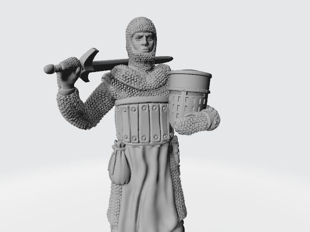 Medieval knight standing with sword on shoulder 3D print model_3