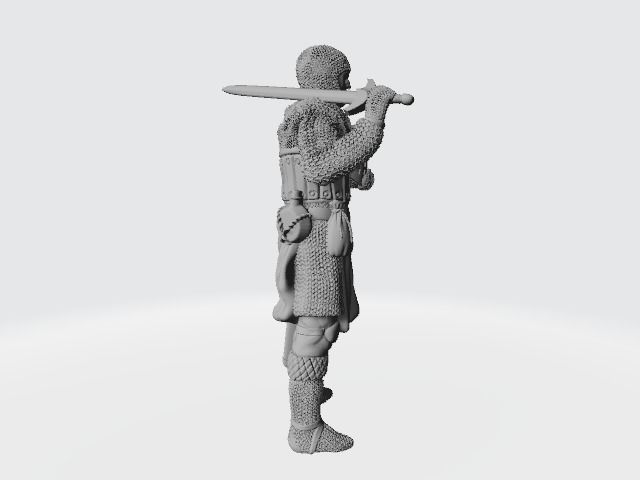 Medieval knight standing with sword on shoulder 3D print model_1