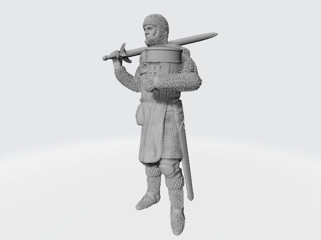 Medieval knight standing with sword on shoulder 3D print model_5