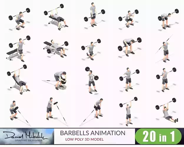 Barbells Worksout Animation Bundle Low-poly 3D model
