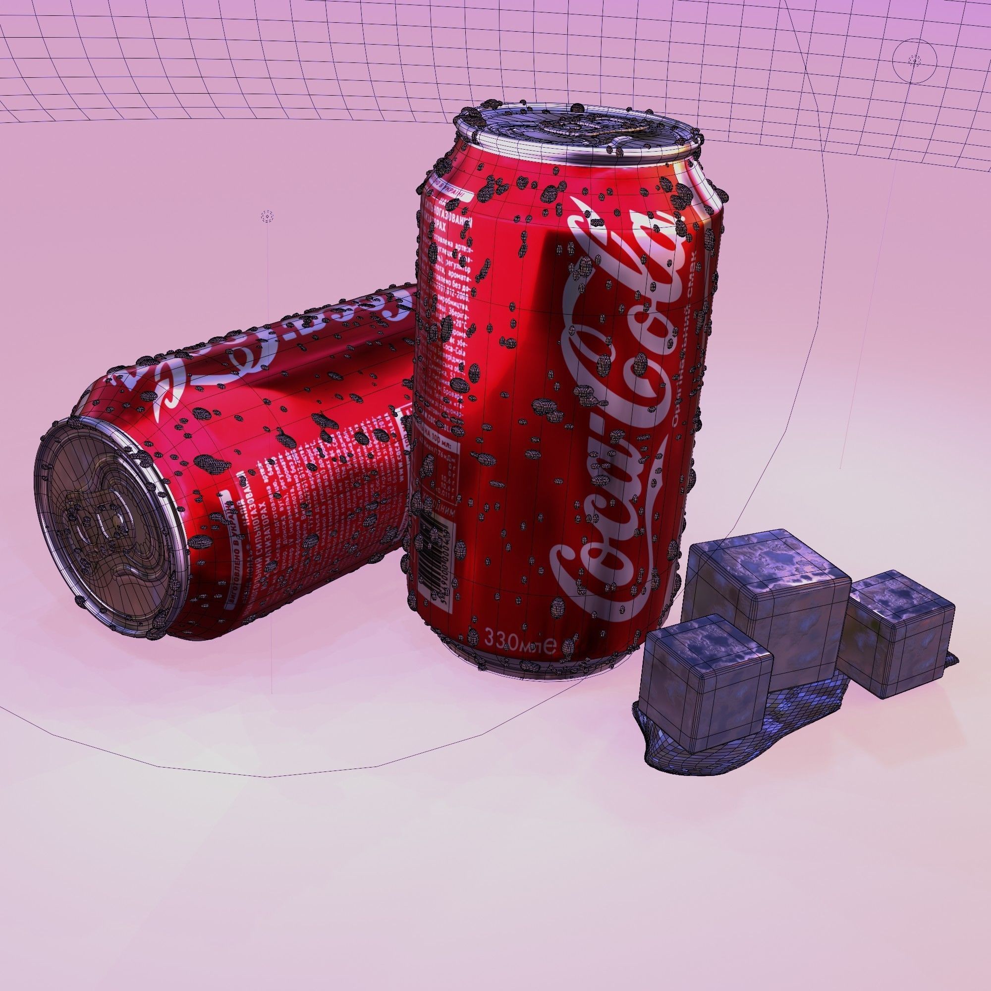 3D models of two Coca-Cola cans and pieces of ice 3D model_1