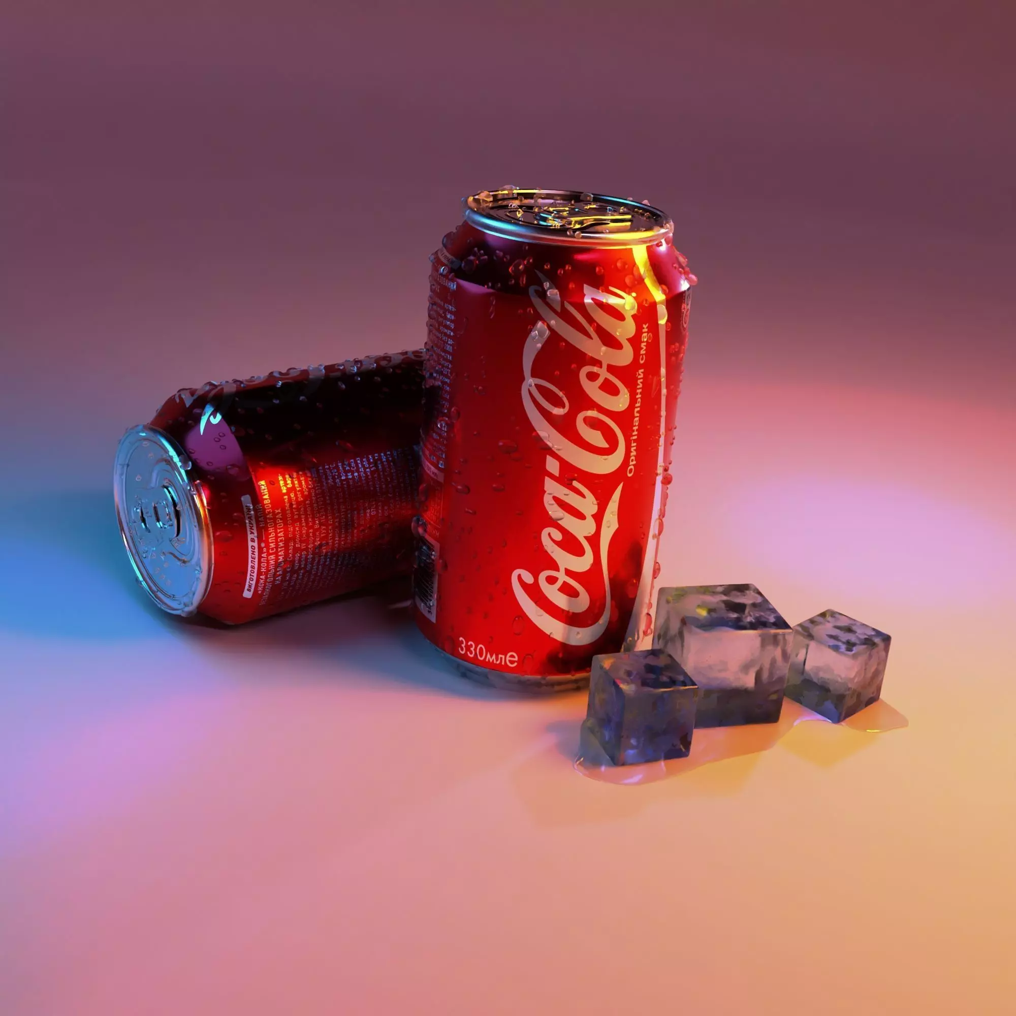 3D models of two Coca-Cola cans and pieces of ice 3D model_0