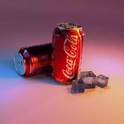 3D models of two Coca-Cola cans and pieces of ice