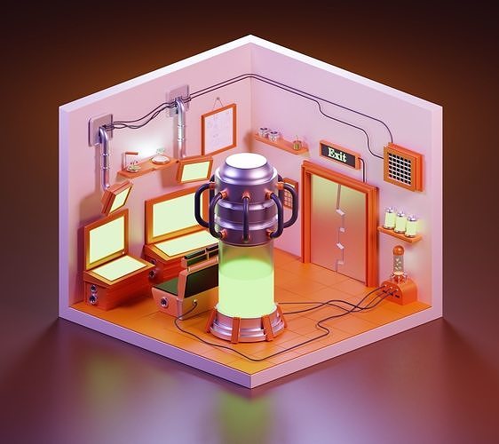 scientific space room PBR 3D model