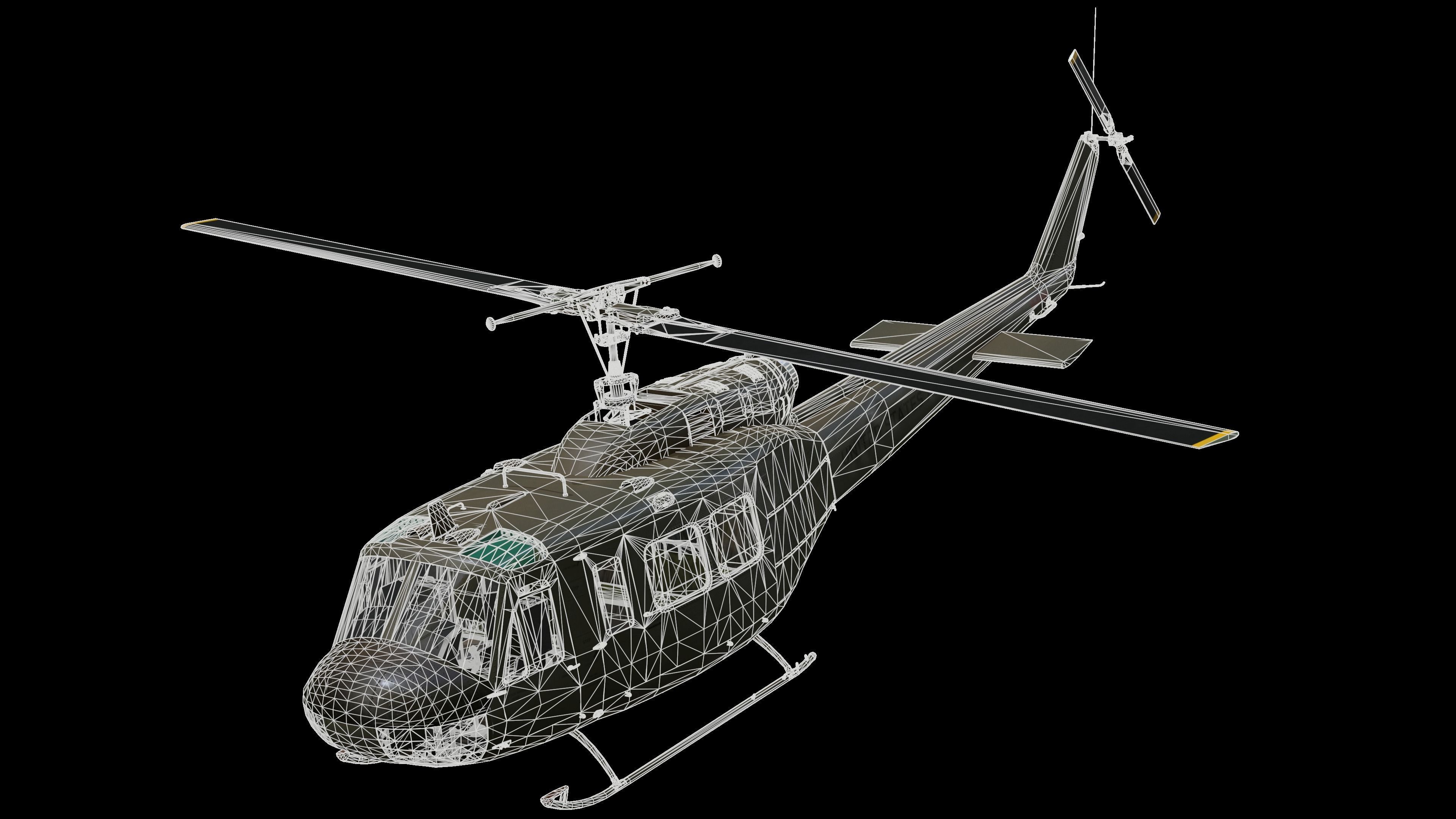 Civilian and Medical UH-1H huey Low-poly 3D model_4