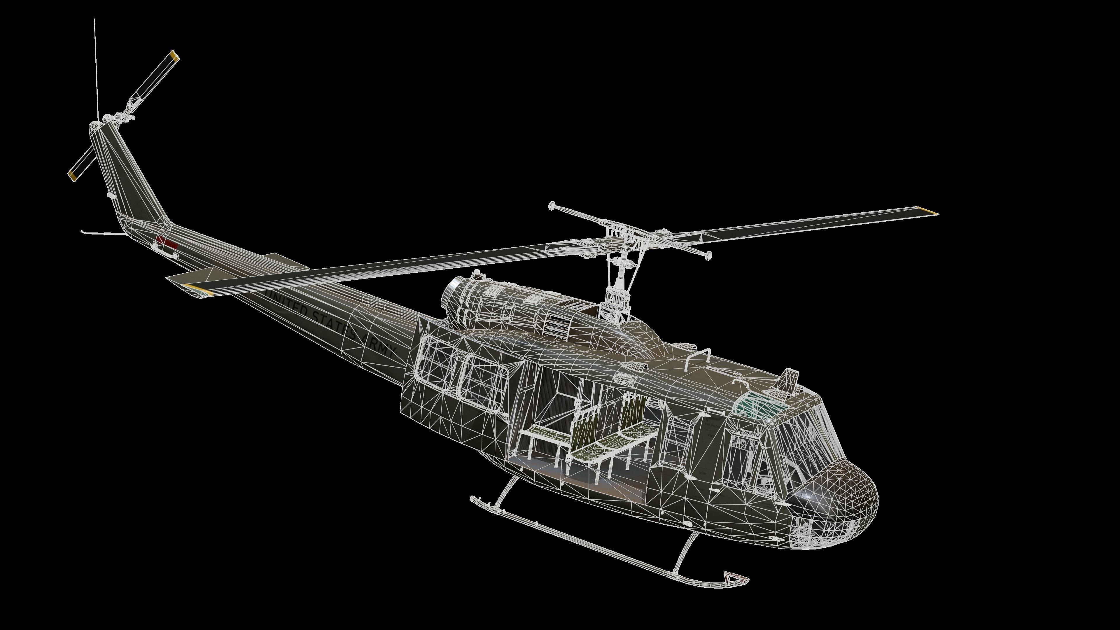 Civilian and Medical UH-1H huey Low-poly 3D model_5