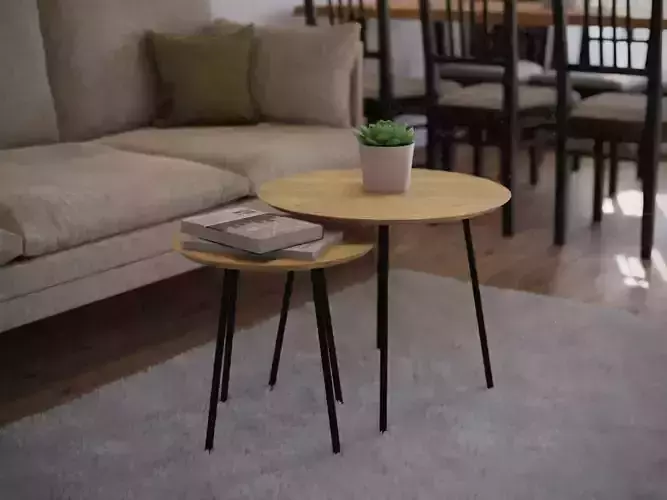 Wooden Round Coffee Table Set