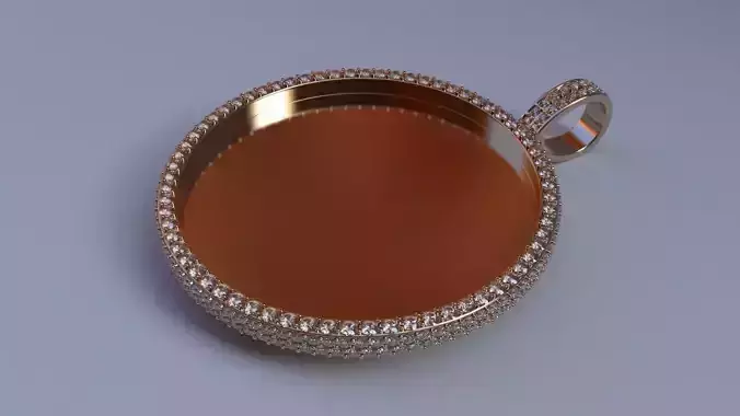 Picture Pendant w Side Stones - 2mm Top and 2 Row Sides - Xlarge