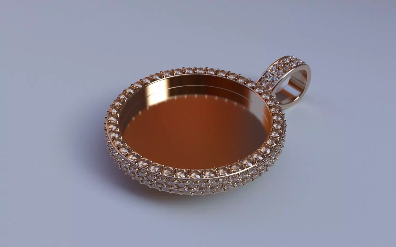 Picture Pendant w Side Stones - 2mm Top and 2 Row Sides - Small 3D print model_0