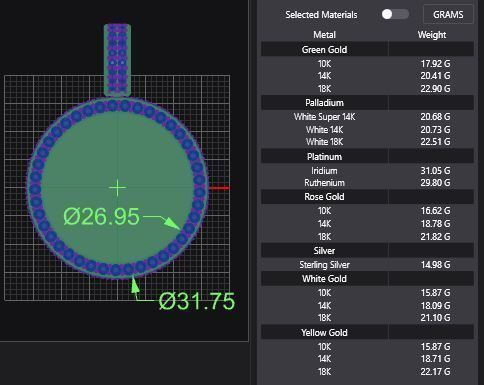 Picture Pendant w Side Stones - 2mm Top and 2 Row Sides - Small 3D print model_2