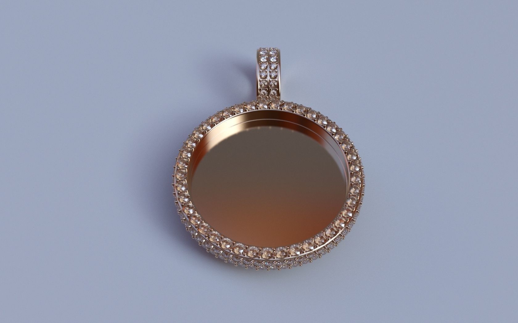 Picture Pendant w Side Stones - 2mm Top and 2 Row Sides - Small 3D print model_1