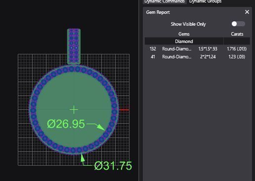 Picture Pendant w Side Stones - 2mm Top and 2 Row Sides - Small 3D print model_3