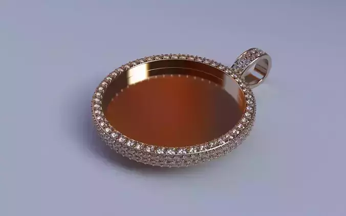 Picture Pendant w Side Stones - 2mm Top and 2 Row Sides - Medium 3D print model