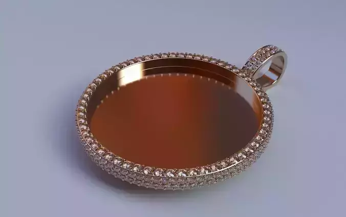 Picture Pendant w Side Stones - 2mm Top and 2 Row Sides - Large 3D print model