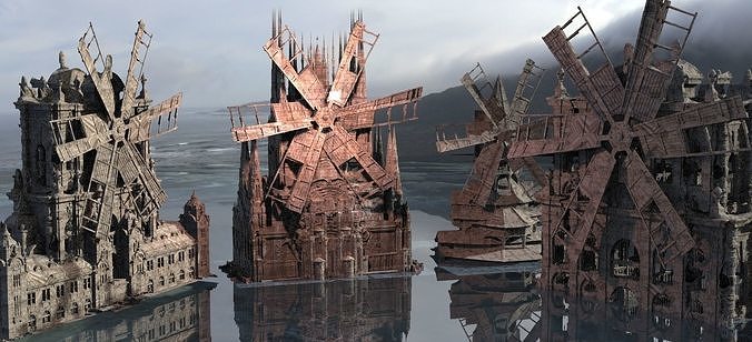 Inns mouth Horror Factory Windmill Kitbash 3D model
