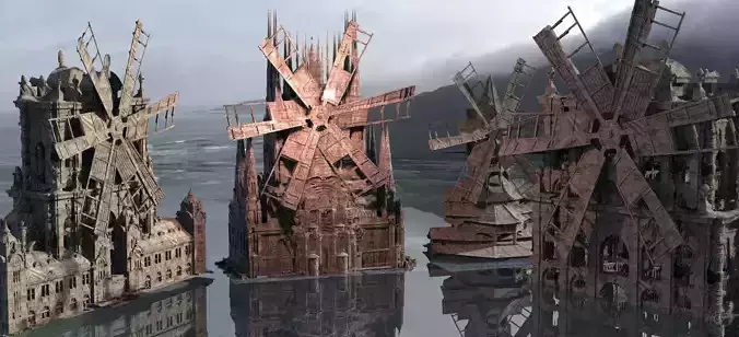 Inns mouth Horror Factory Windmill Kitbash 3D model
