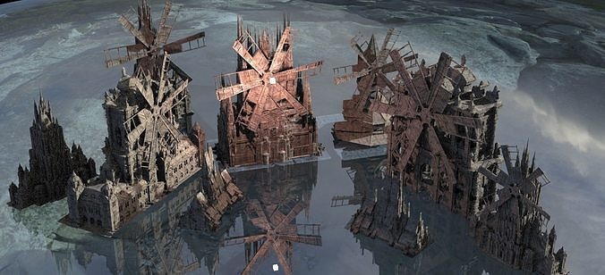 Innsmouth Halloween Town Factory Windmills Kit bash 3D model