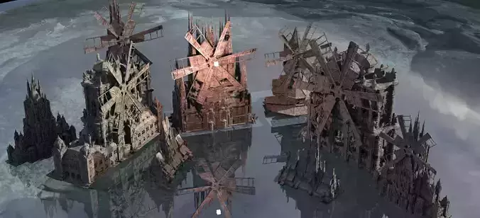 Innsmouth Halloween Town Factory Windmills Kit bash 3D model