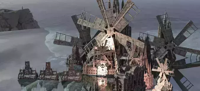 Haunted Windmill Town Collection Kit bash 3D 3D model