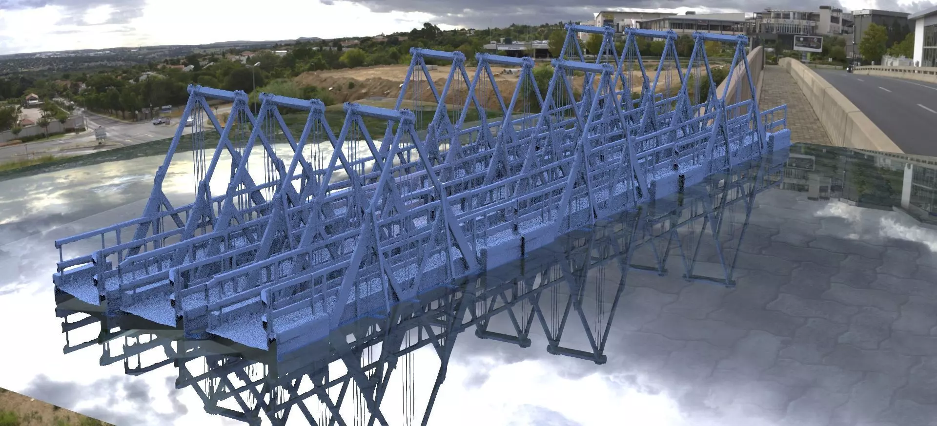 Bridge Big 3 lanes over water  3D model_0