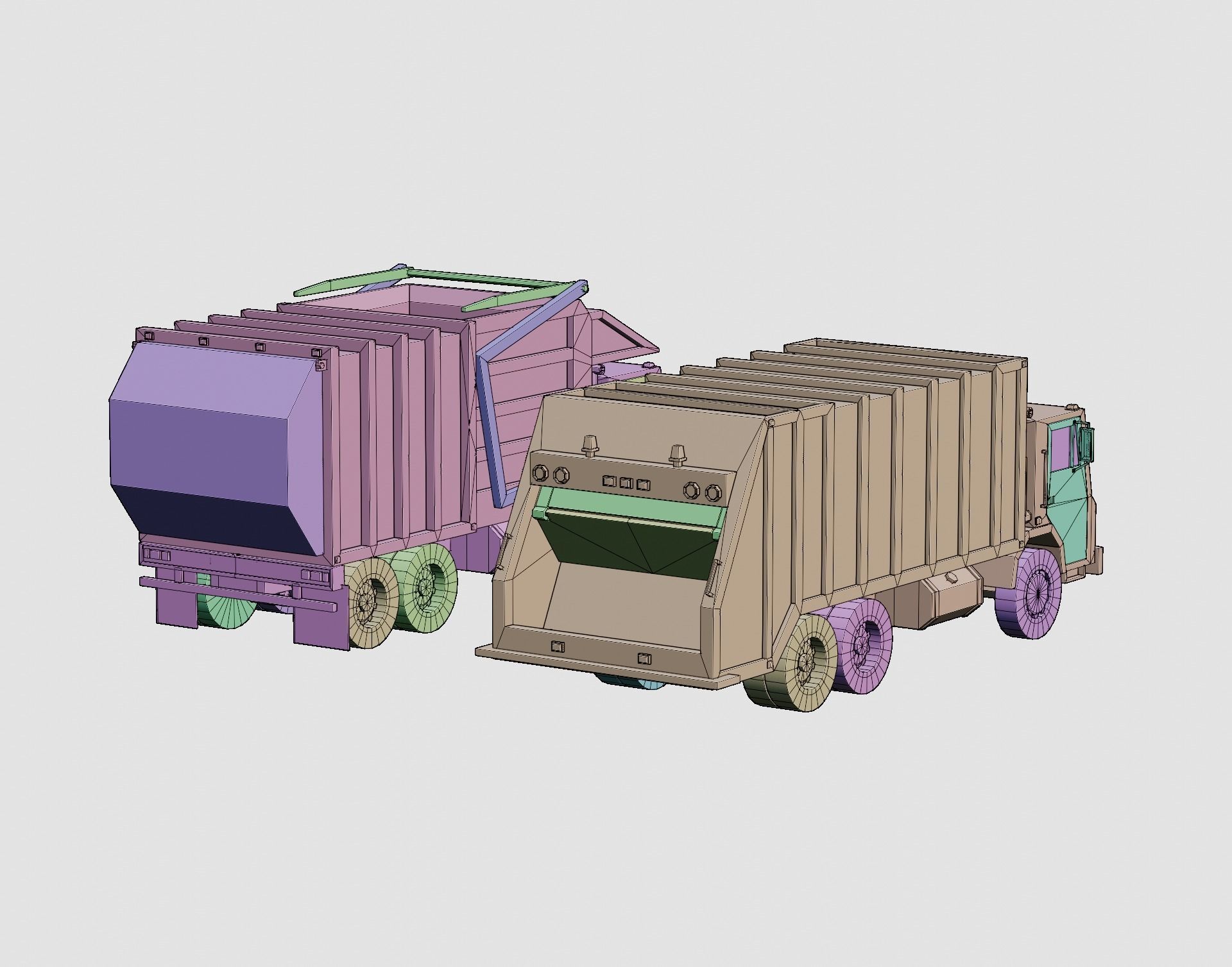 Cartoon Stylized Garbage Trucks  Low-poly 3D model_13