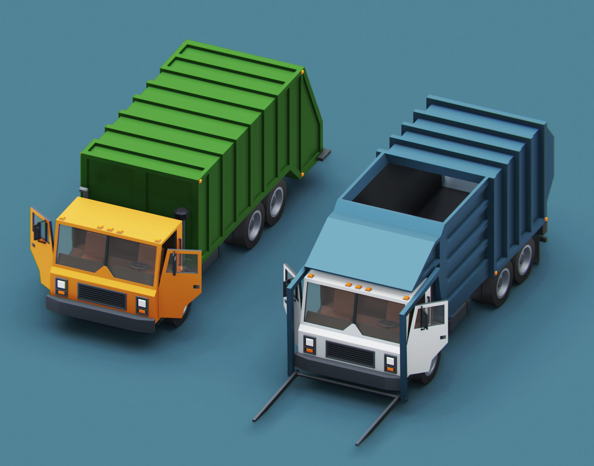 Cartoon Stylized Garbage Trucks  Low-poly 3D model_7