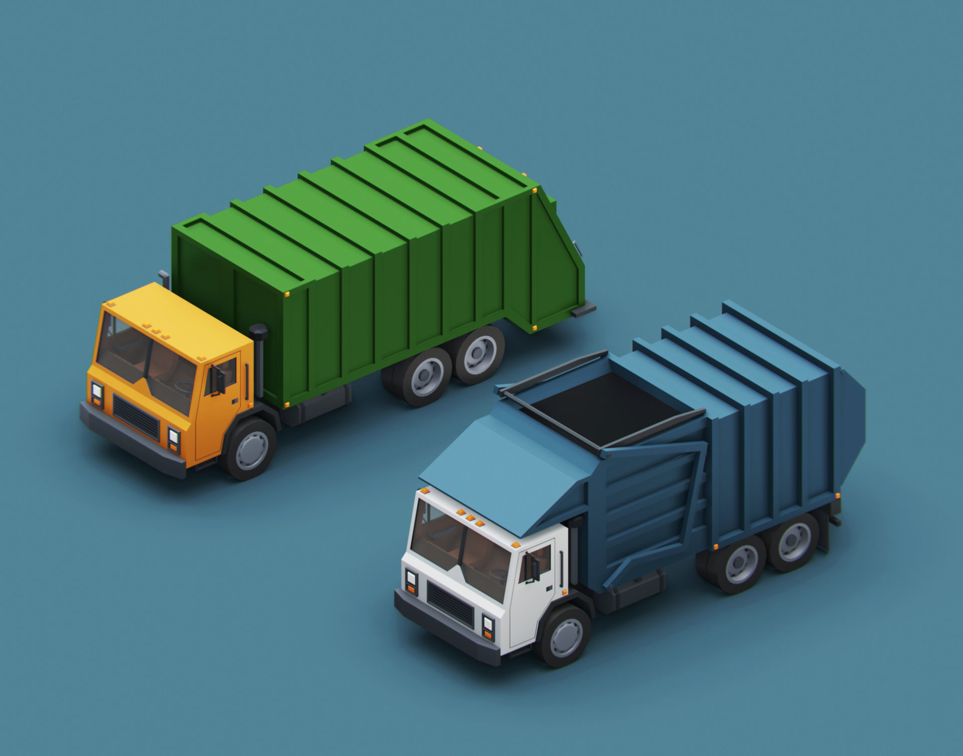 Cartoon Stylized Garbage Trucks  Low-poly 3D model_10