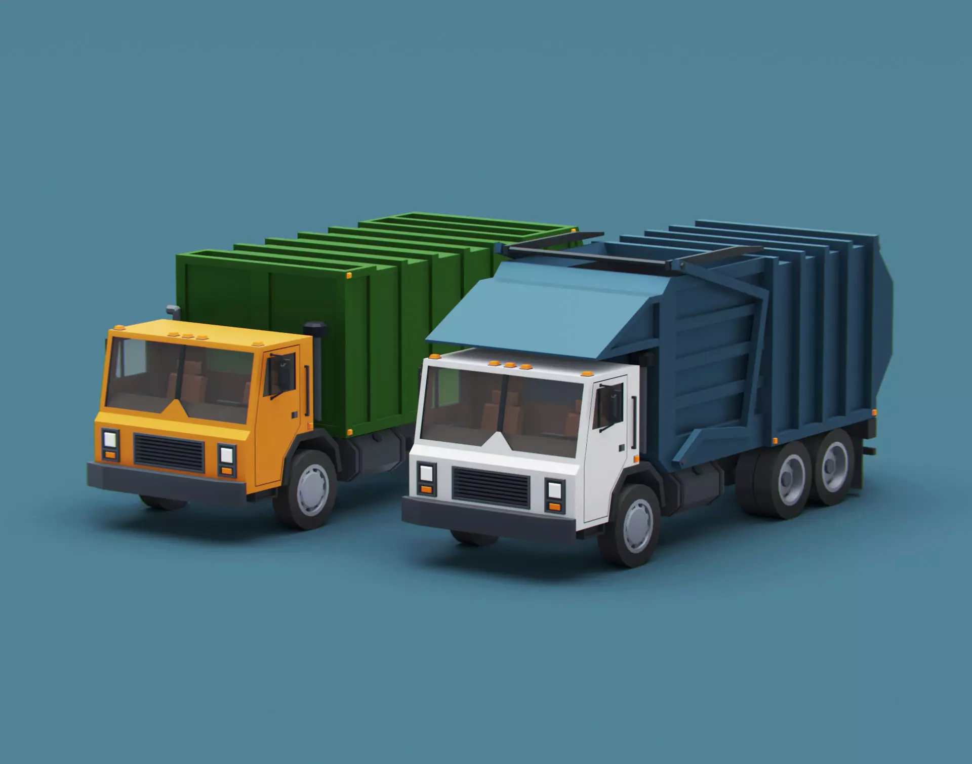 Cartoon Stylized Garbage Trucks  Low-poly 3D model_0