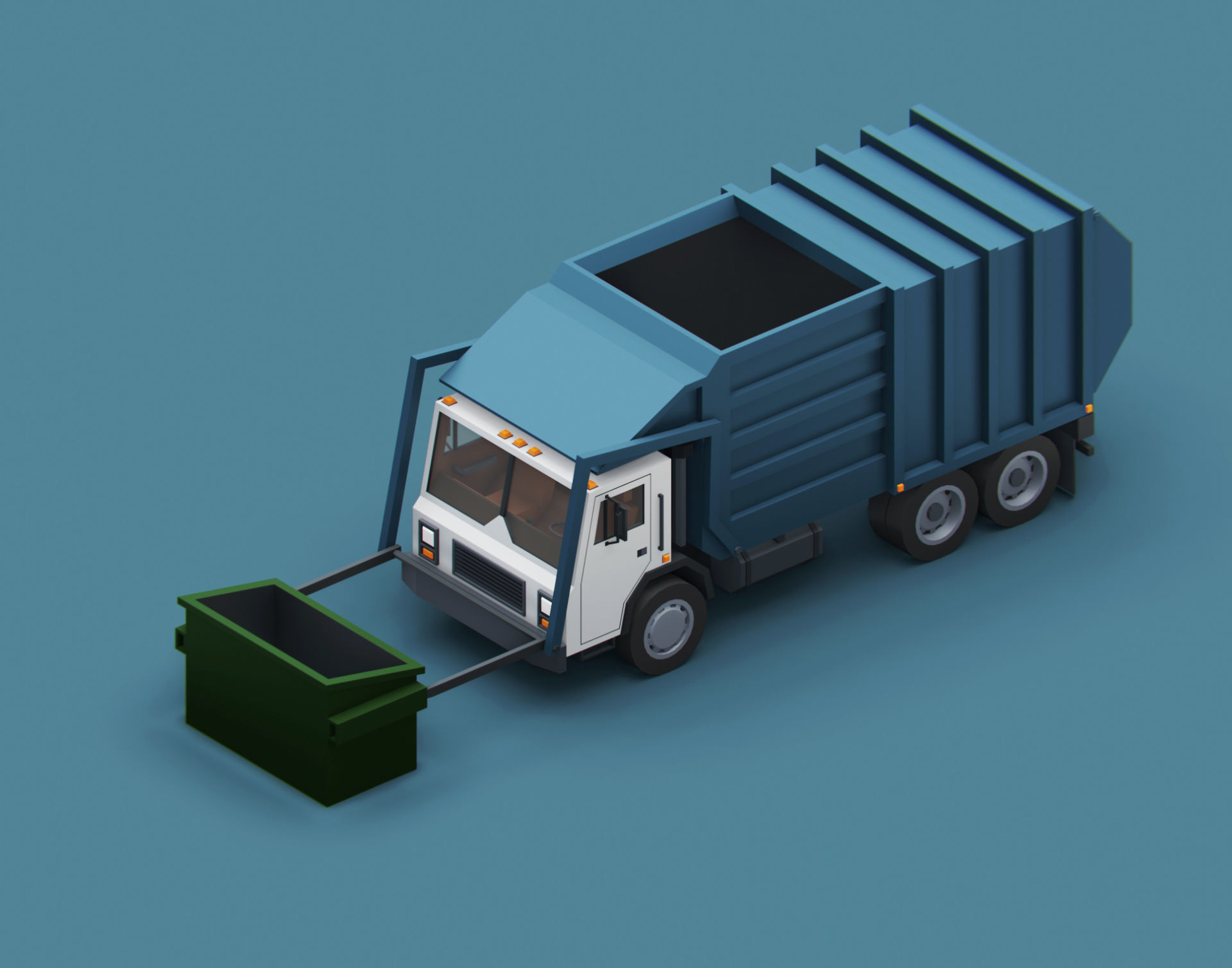 Cartoon Stylized Garbage Trucks  Low-poly 3D model_11