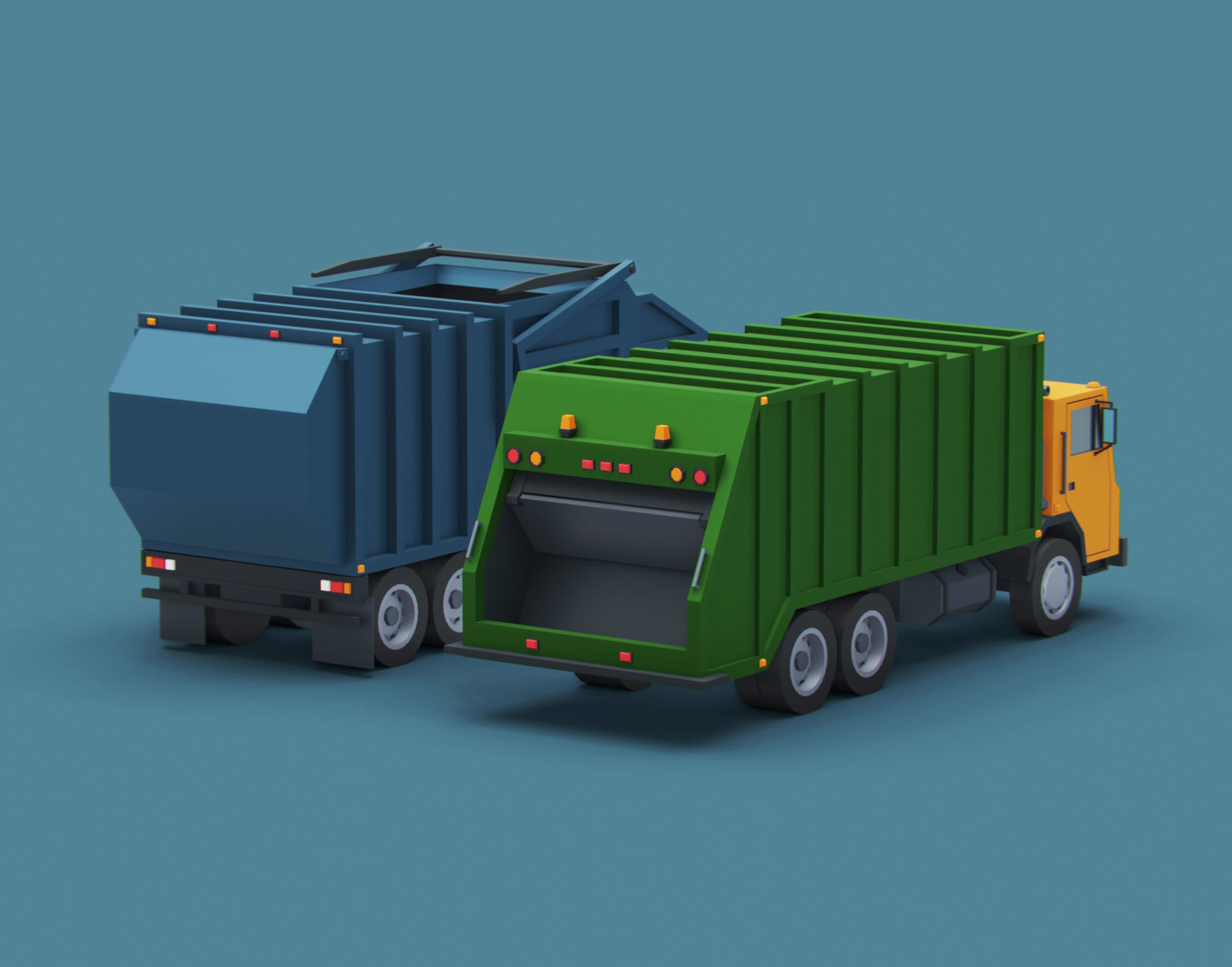 Cartoon Stylized Garbage Trucks  Low-poly 3D model_1