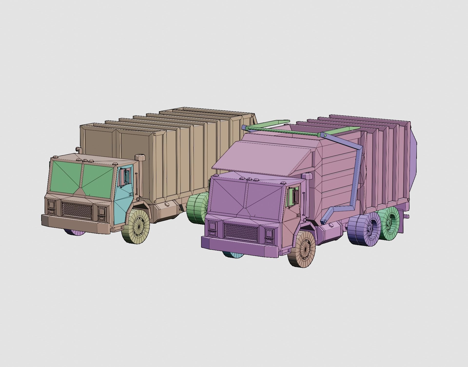 Cartoon Stylized Garbage Trucks  Low-poly 3D model_12