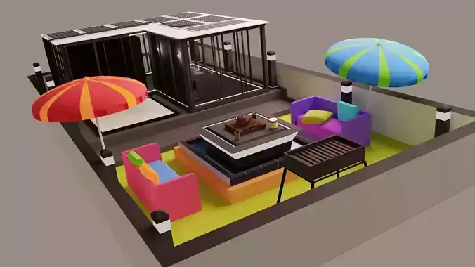 Low Poly Solar Power Rooftop glass house 3D model