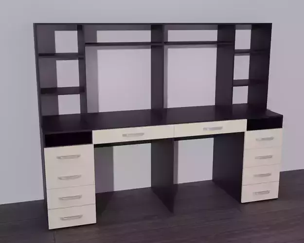 Table Low-poly 3D model desk with drawers and shelves