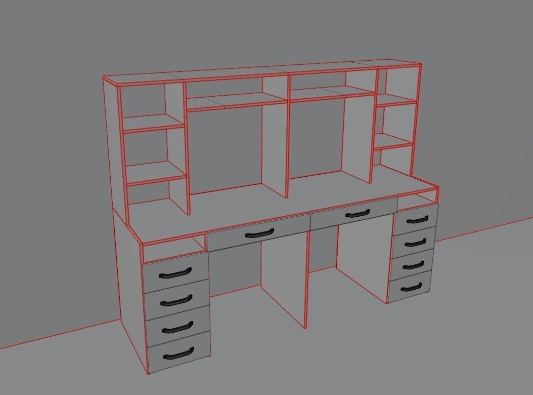 Table Low-poly 3D model desk with drawers and shelves 3D model_5