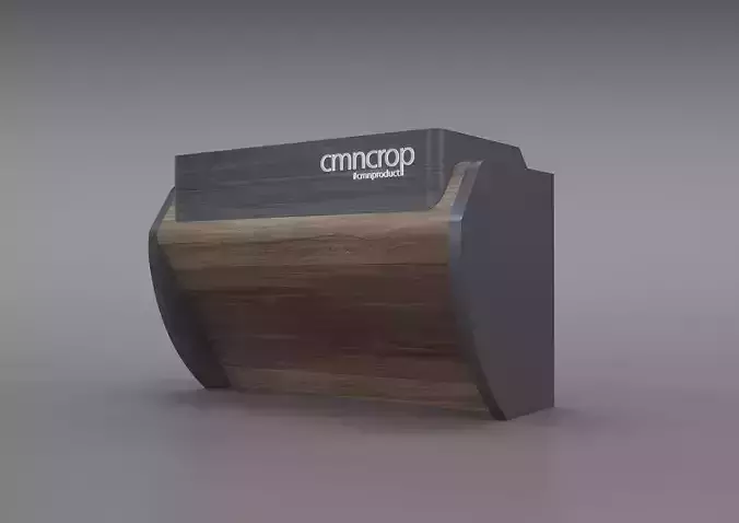 receptionist reception desk made of wood and metal