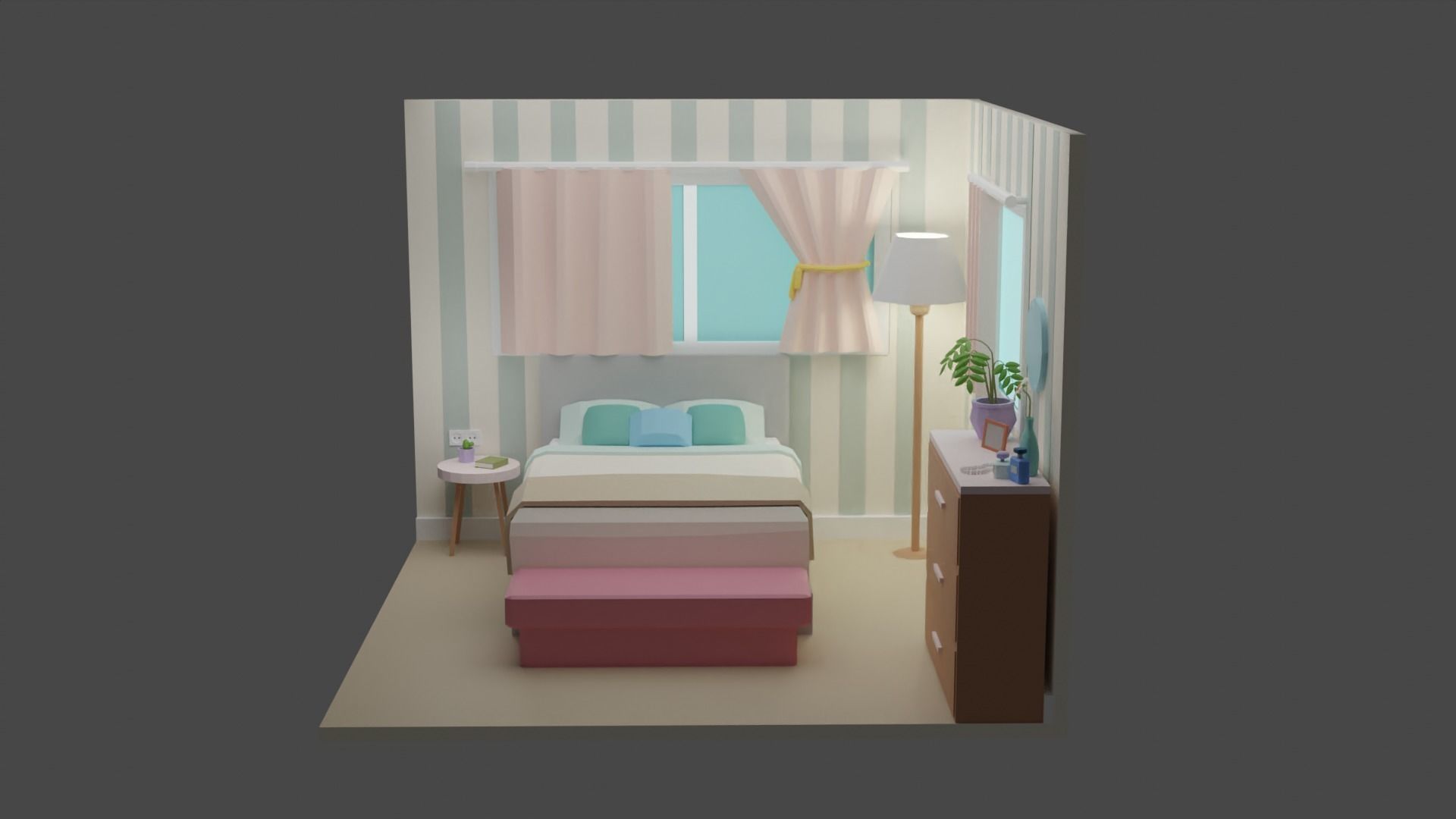 Bedroom 14  Low-poly 3D model_2