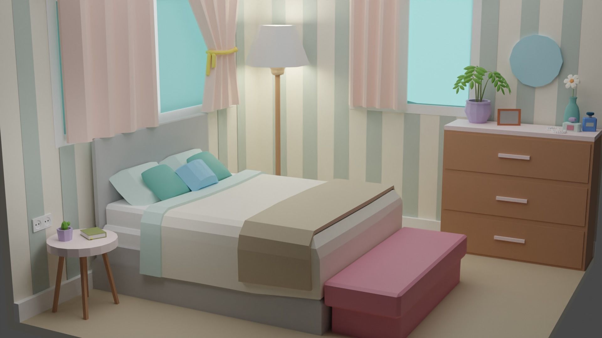 Bedroom 14  Low-poly 3D model_4