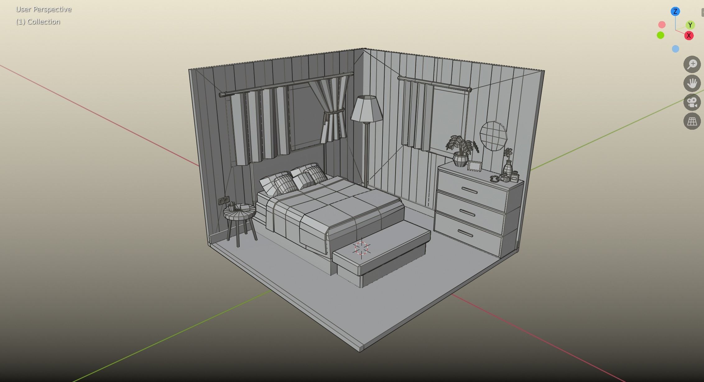 Bedroom 14  Low-poly 3D model_6