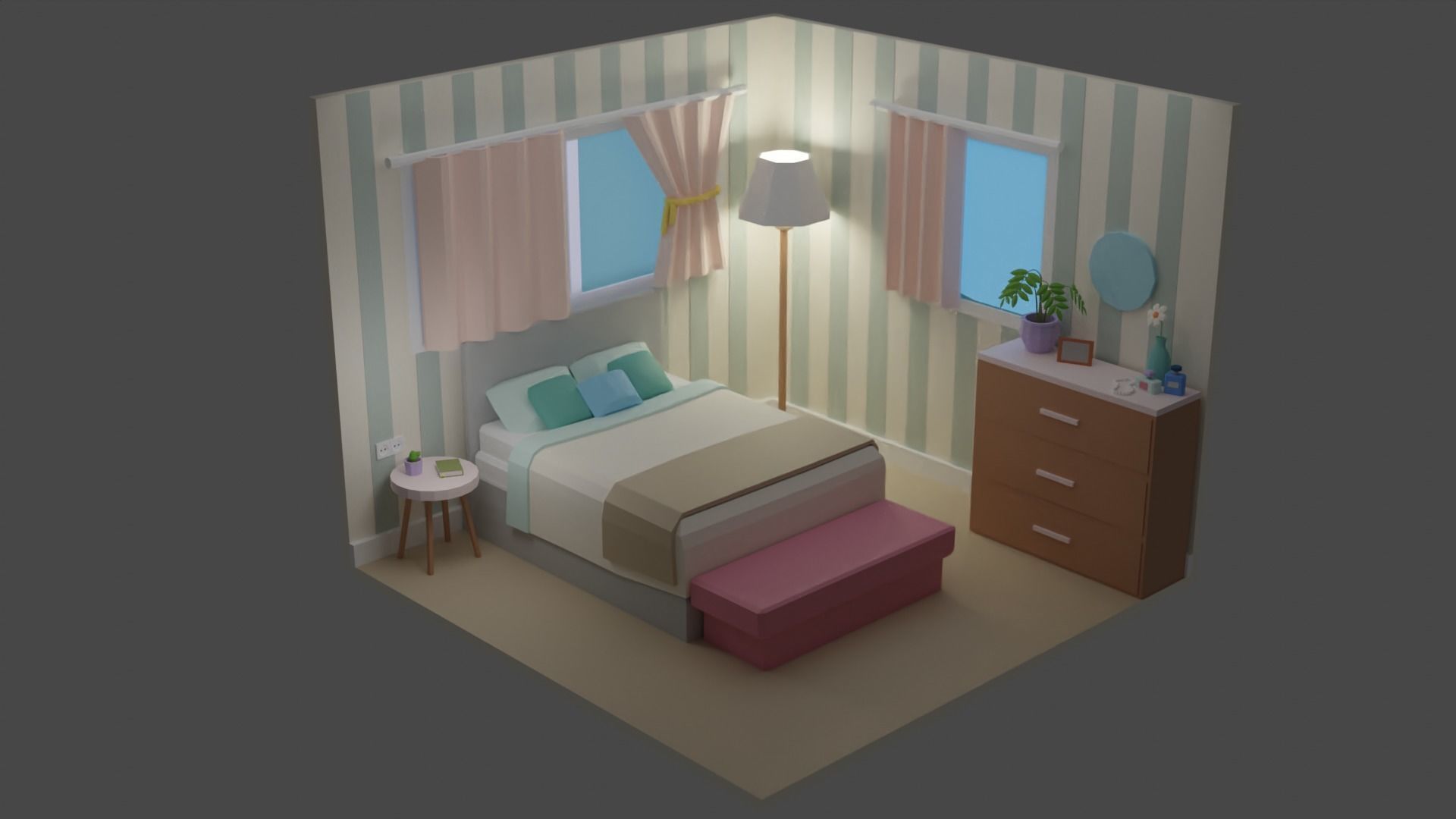 Bedroom 14  Low-poly 3D model_1
